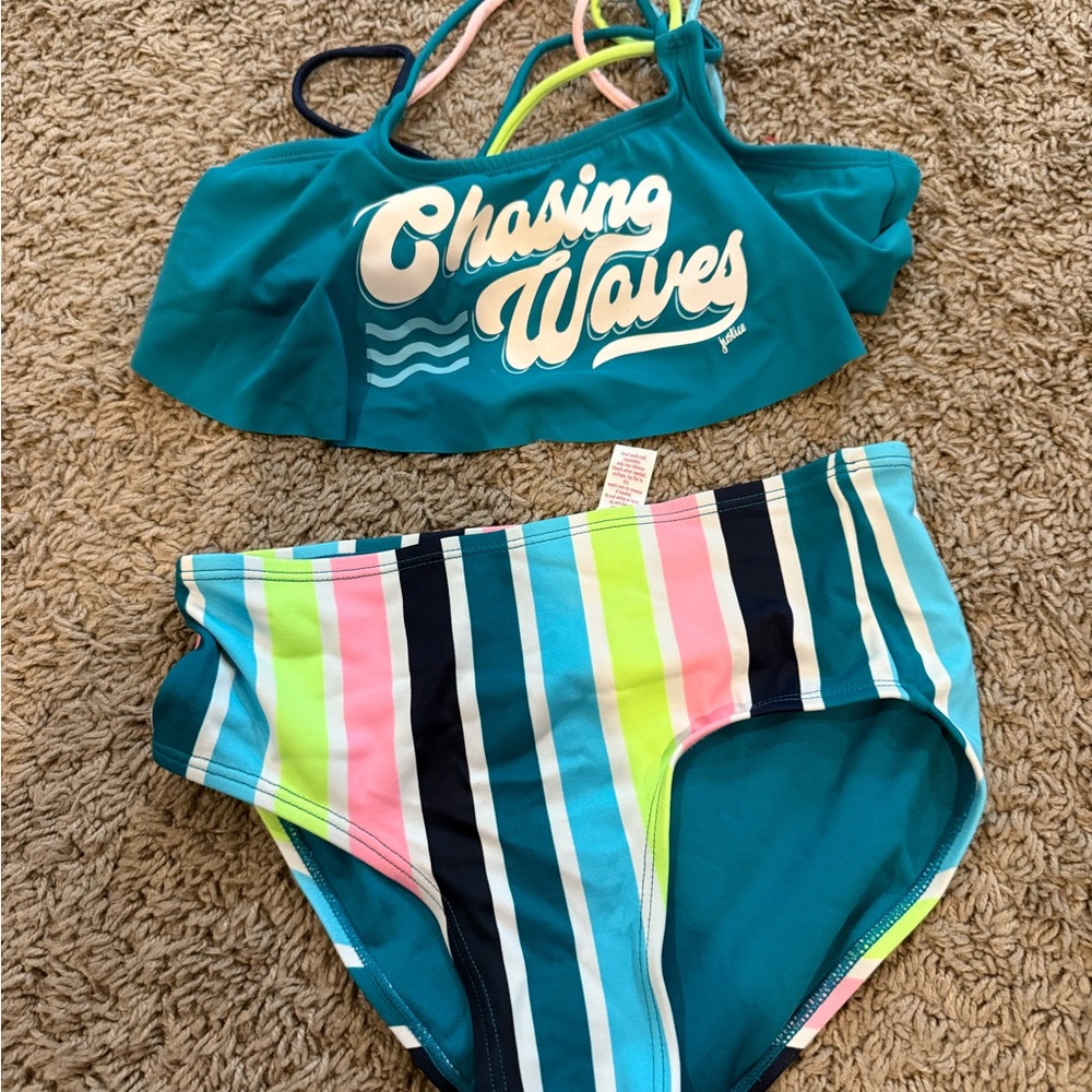 Justice Teal and Multicolor Kids Swim Bikini